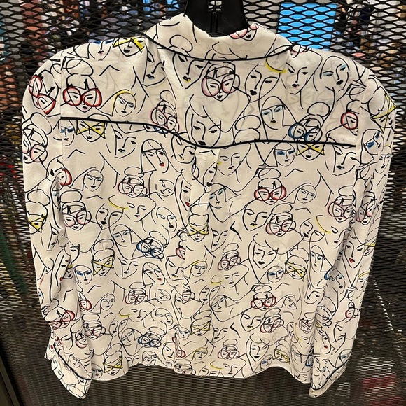 NWT Alice + Olivia Willa Placket Top With Piping Bisous Stacey White XS - Picture 7 of 9